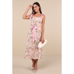 Lulus Pink Floral Applique Tie-strap Dress - Size XS, never worn